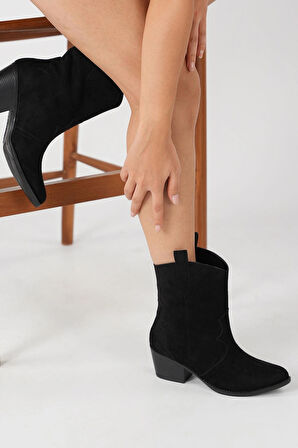 Süet Kadın Kısa Kovboy Kanvas Western Bot