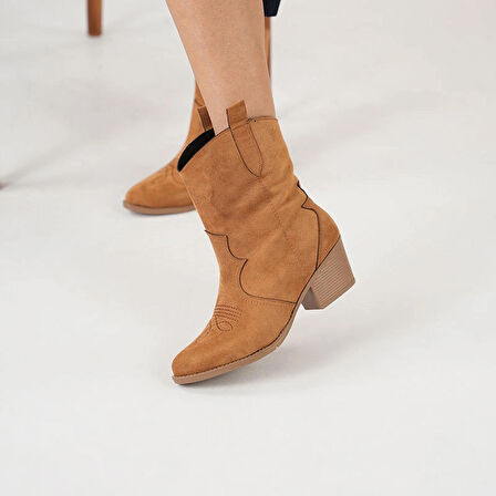 Süet Kadın Kısa Kovboy Kanvas Western Bot