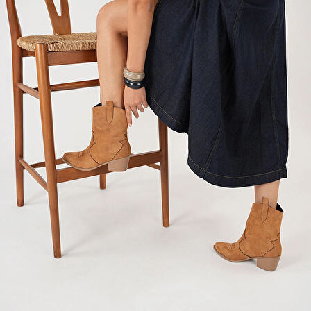 Süet Kadın Kısa Kovboy Kanvas Western Bot