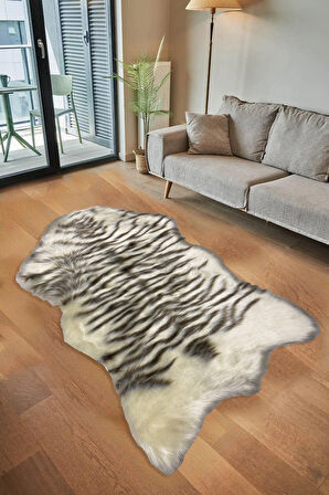 Tiger Süet Taban, Yumuşacık, Yıkanabilir Lüks Zebra Kürk Halı Post Beyaz 100x150