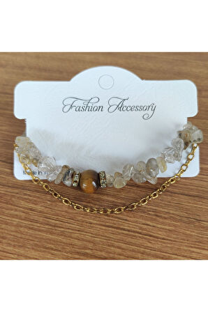 Kaplan Gözü ve Kristal Kuvars Doğal Taş Bileklik - 6817