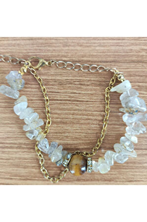 Kaplan Gözü ve Kristal Kuvars Doğal Taş Bileklik - 6817