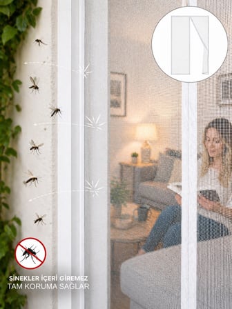Hazır Mıknatıslı Kapı Sinekliği 60x210 CM Hediye Cırt Bantlı Sinek Önleyici Kapı Bahçe Pencere Sinek Kovucu Sineklik Perdesi Tak Çıkar Hazır Beyaz 