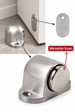 Mıknatıslı Küçük Metal Kapı Tutucu Stoper Krom Vidalı Zemin Montajlı Kapı Durdurucu Tampon Çarpma Önleyici Kapı Sabitleyici Rüzgarda Kapı Tutucu Stop Aparatı Kapı Arkası 1 Adet Vidalı Montajlı