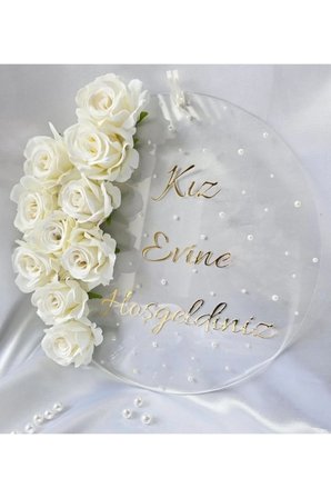Kişiye Özel Pleksi Kapı Süsü – Kız İsteme Söz Nişan Hoşgeldiniz Yazılı Çiçekli Kapı Dekoru