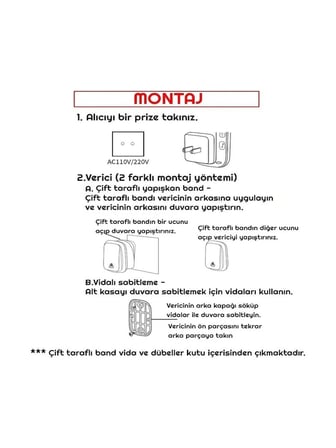 Luve Store Pilsiz Kablosuz Kapı Zili 150 Metre IP44 Suya Dayanıklı 60 Melodili