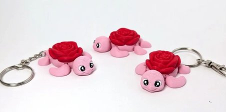 3D Baskı Gül Kaplumbağa Anahtarlık – Sevimli Eklemli Kaplumbağa Figürü