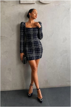 Kare Elbise Kollu Mini Yaka Uzun