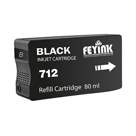 Feyink® HP 712 Black (K) Orijinal Mürekkep Dolumlu Feyink Kartuş 80 ml Siyah