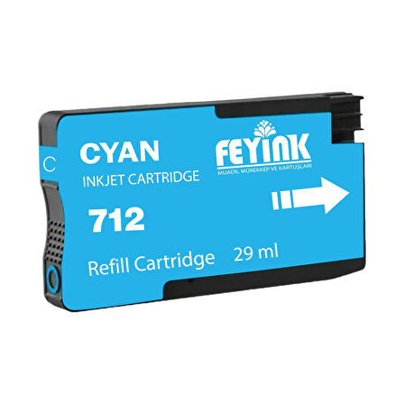 Feyink® HP 712 Cyan (C) Orijinal Mürekkep Dolumlu Feyink Kartuş 29ml Mavi