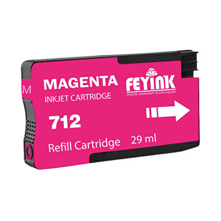 Feyink® HP 712 Magenta (M) Orijinal Mürekkep Dolumlu Feyink Kartuş 29ml Kırmızı