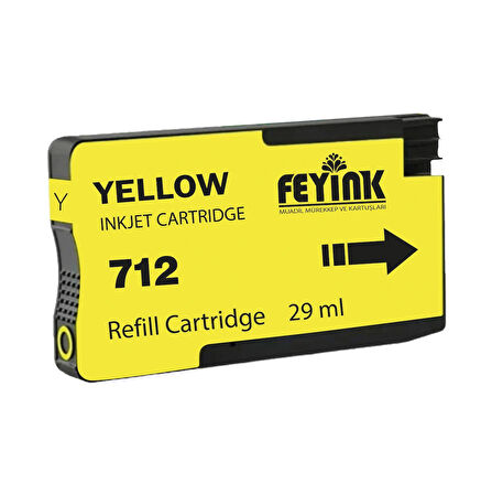 Feyink® HP 712 Yellow (Y) Orijinal Mürekkep Dolumlu Feyink Kartuş 29ml Sarı