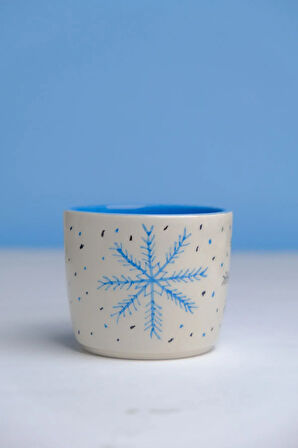 Kar Tanesi Desenli Tabaklı El Yapımı Seramik Kupa, Seramik Kupa, Mug, Nescafe Kupası, Handmade