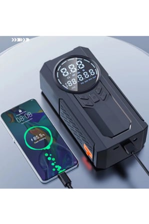 Şarjlı 8.000 Mah Taşınabilir Çanta Araç Akü Şarj Takviyeli Işıklı Hava Kompresörü Powerbankli