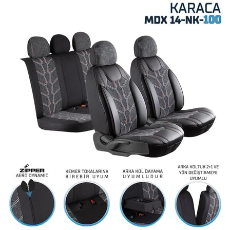 Toyota Auris I 2006-2012 Keten Oto Koltuk Kılıfı Ön Arka Takım Karma Serisi Siyah SCR