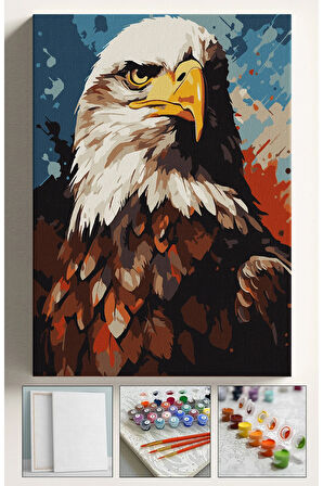 Sayılarla Boyama Çerçeveli Hobi Seti Numaralı Tuval Fırça Boya Dahil Kasnaklı KARTAL 40X50 Cm