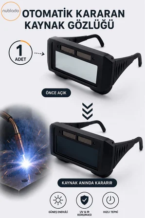Otomatik Kararan Kaynak Gözlüğü DIN11 Solar Panel UV/IR DIN16 Korumalı Elektrot MIG MAG TIG Uyumlu Ayarlanabilir Saplı Lastikli Darbeye Dayanıklı Kaynakçı Gözlüğü