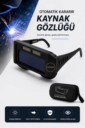 Otomatik Kararan Kaynak Gözlüğü DIN11 Solar Panel UV/IR DIN16 Korumalı Elektrot MIG MAG TIG Uyumlu Ayarlanabilir Saplı Lastikli Darbeye Dayanıklı Kaynakçı Gözlüğü