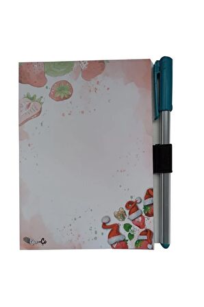 Çilek Yeni Yıl Düz Kalemli Notluk / Not Defteri / Bloknot / Memopad