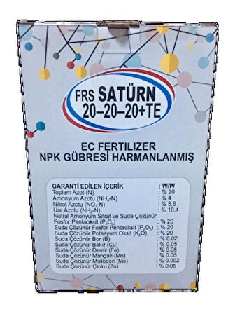 FRS Satürn 20.20.20 + TE NPK Gübresi Harmanlanmış 1 kg (dengeli) Meyve Sebze Çiçek Ve Orkide Besini