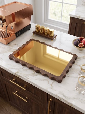 fam wood art Dikdörtgen Papatya Gold Doğal Ahşap Peynir Ve Sunum Tabağı, Kahvelik, Yağdanlık, Pasta ve Kek Standı %100 Çam