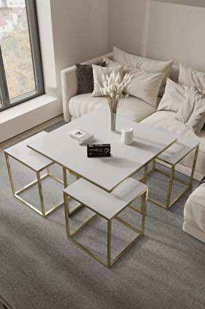 Gold Ayak Beyaz Parlak 10mm Glossmax Mdf Membran Orta Sehpa