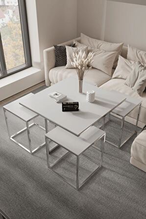 Gümüş Ayak Beyaz Parlak 10mm Glossmax Mdf Membran Orta Sehpa