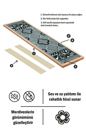 Desenli Kare Dikdörtgen Dokuma Merdiven Halısı Kendinden Yapışkanlı