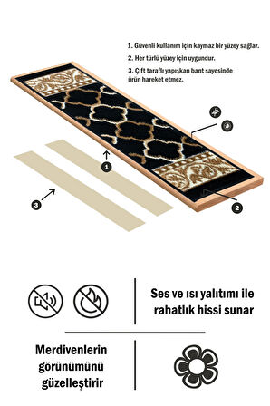 Desenli Kare Dikdörtgen Dokuma Merdiven Halısı Kendinden Yapışkanlı