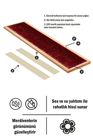 Dikdörtgen Dokuma Merdiven Halısı Kendinden Yapışkanlı