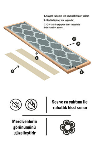 Dikdörtgen Dokuma Merdiven Halısı Kendinden Yapışkanlı