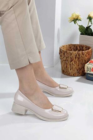 Kadın Topuklu Kare Tokalı Babet