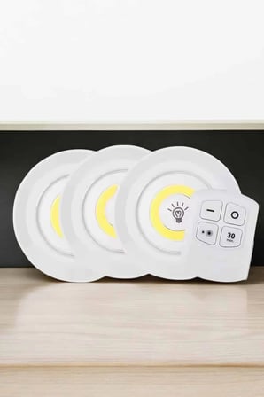 Spot Lamba Led Işık 3'Lü Uzaktan Kumandalı Pilli Yapışkanlı Kablosuz