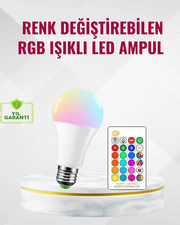 Rgb Uzaktan Kumandalı Led Ampul 16 Renk Dekoratif Aydınlatma
