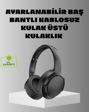 Siyah Kablosuz Bluetooth Kulaklık 300 Mah Hızlı Şarj Katlanabilir Pedli