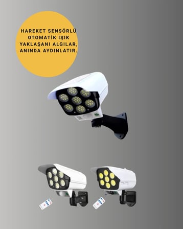 77 Led'Li Güneş Enerjili Güvenlik Lambası Ve Kukla Kamera – Hareket Sensörlü, 2400Mah Pilli