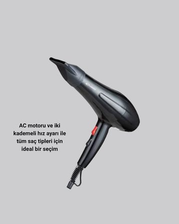 Profesyonel Saç Kurutma Makinesi – Ac Motor, Soğuk Üfleme, 2 Hız Kademesi