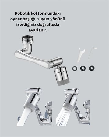 1080° Dönebilen Musluk Başlığı 2 Su Modlu Ayarlanabilir Esnek Tasarım
