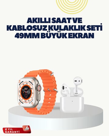 Watch 9 Max Akıllı Saat Kulaklık Seti Sağlık Takipli 45 Mm Geniş Ekran
