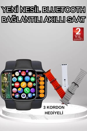 Akıllı Saat Arama Görüşme Bildirim Görme Uyku Ve Sağlık Takibi Nabız Ölçer 3 Kordon Hediyeli