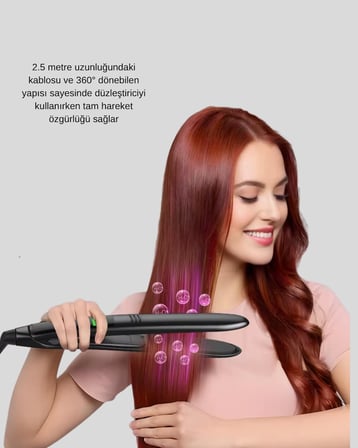 Dijital Ekranlı Isı Ayarlı Saç Düzleştirici – Titanyum Plaka, Seyahat Dostu Tasarım