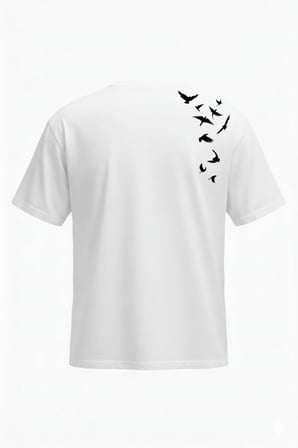 Kargalar T-Shirt - Beyaz Baskılı Oversize Bisiklet Yaka Kısa Kol Bol