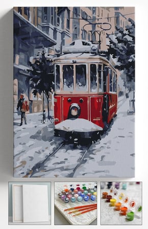 Sayılarla Boyama Seti Numaralı Tuval Fırça Boya Askı Aparatı Dahil Set 40x50 Cm - KARLI TRANVAY