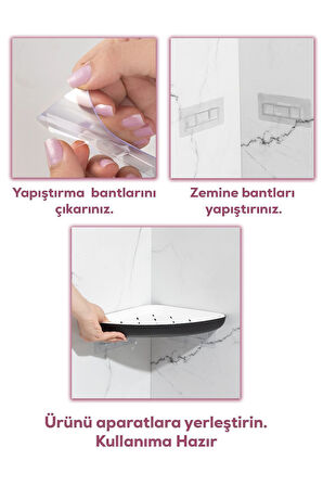 Porsima 0447 3'li İstiridye Banyo Köşe Rafı - Paslanmaz Yapışkanlı Duş Rafı Banyo Düzenleyici Organi