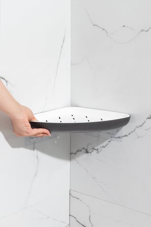 Porsima 0447 3' lü İstiridye Banyo Köşe Rafı - Paslanmaz Yapışkanlı Duş Rafı Banyo Düzenleyici Organ