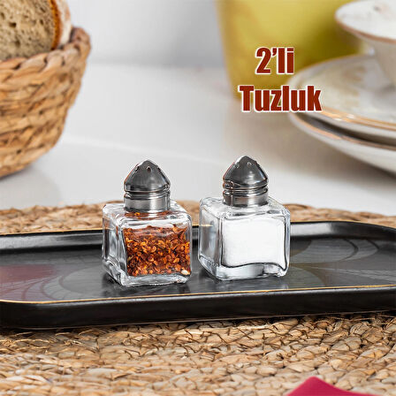 Porsima Cupe Mini Cam Tuzluk Ve Biberlik Seti 2'li  Metal Kapak Kare Tuzluk Seti Sofra Tuzluğu 4x3 cm