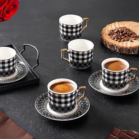 Porsima YKY097-5 6'lı Türk Kahvesi Fincan Takımı 12 Parça Lüx Kahve Fincan Takımı Espresso Fincanı (100ml)