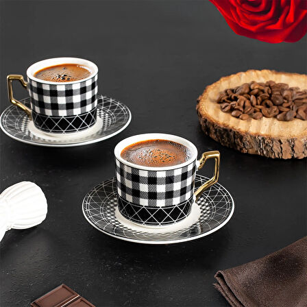Porsima YKY097-5 6'lı Türk Kahvesi Fincan Takımı 12 Parça Lüx Kahve Fincan Takımı Espresso Fincanı (100ml)