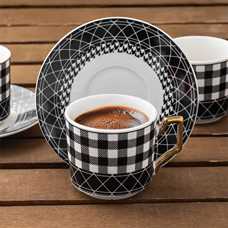 Porsima YKY097-5 6'lı Türk Kahvesi Fincan Takımı 12 Parça Lüx Kahve Fincan Takımı Espresso Fincanı (100ml)