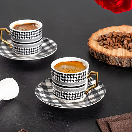 Porsima YKY097-5 6'lı Türk Kahvesi Fincan Takımı 12 Parça Lüx Kahve Fincan Takımı Espresso Fincanı (100ml)